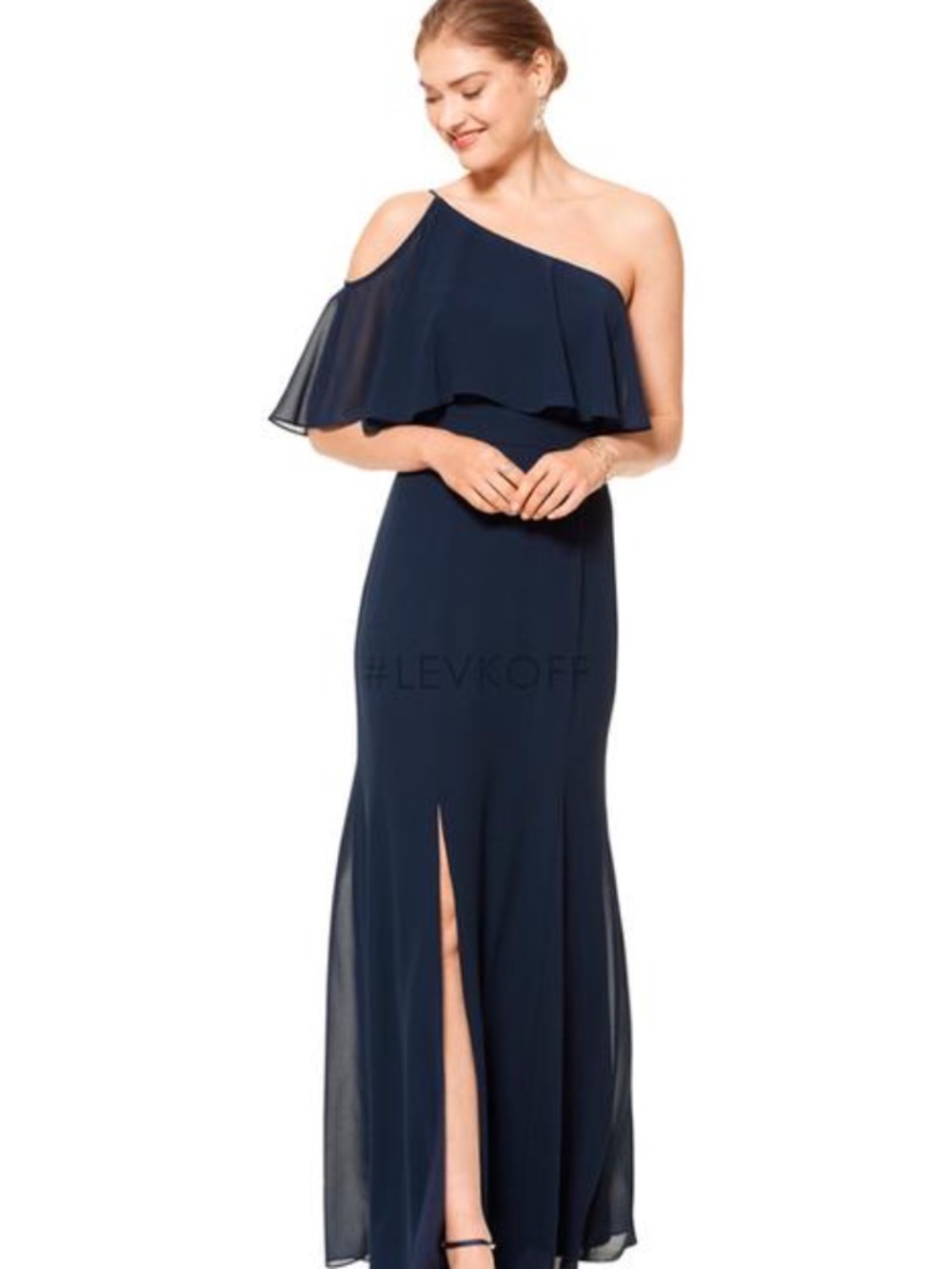BILL LEVKOFF NAVY CHIFFON GOWN SIZE 8
